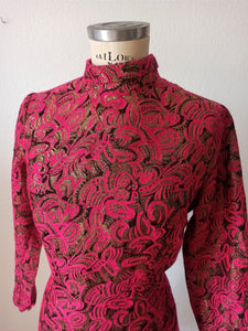 1960s - Spectacular Fucsia Black Lurex Dress - W33 (84cm)