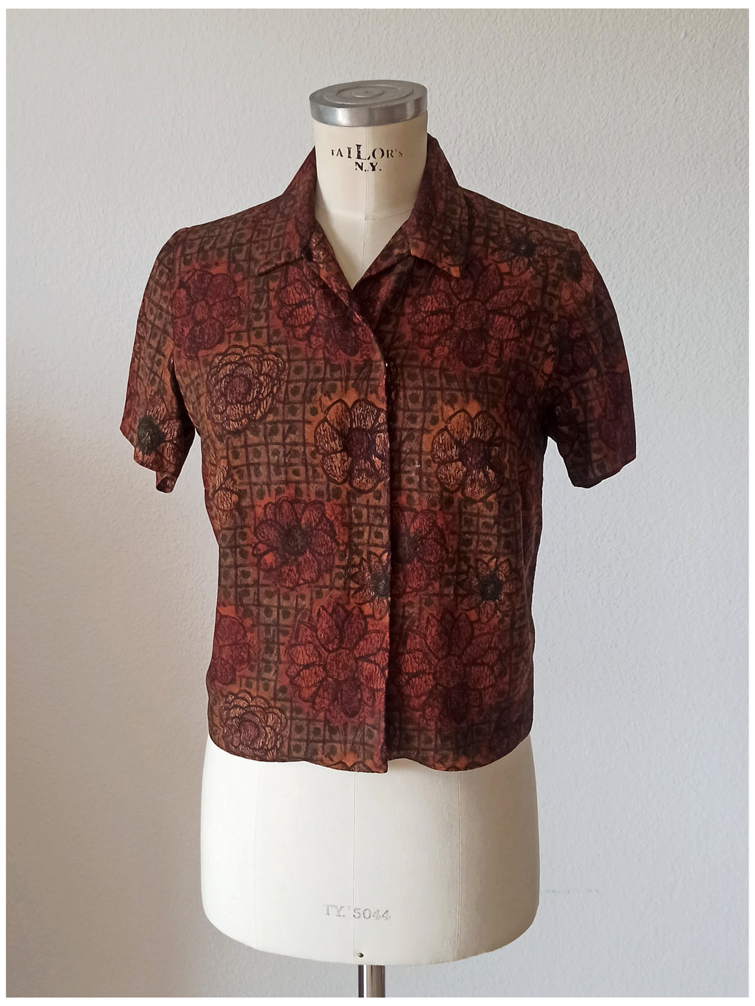 1960s - Abstract Floral Rayon Blouse