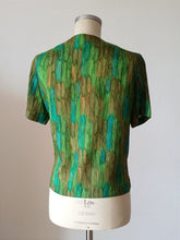Load image into Gallery viewer, 1960s - Green German Abstract Silk Blouse - Size 44
