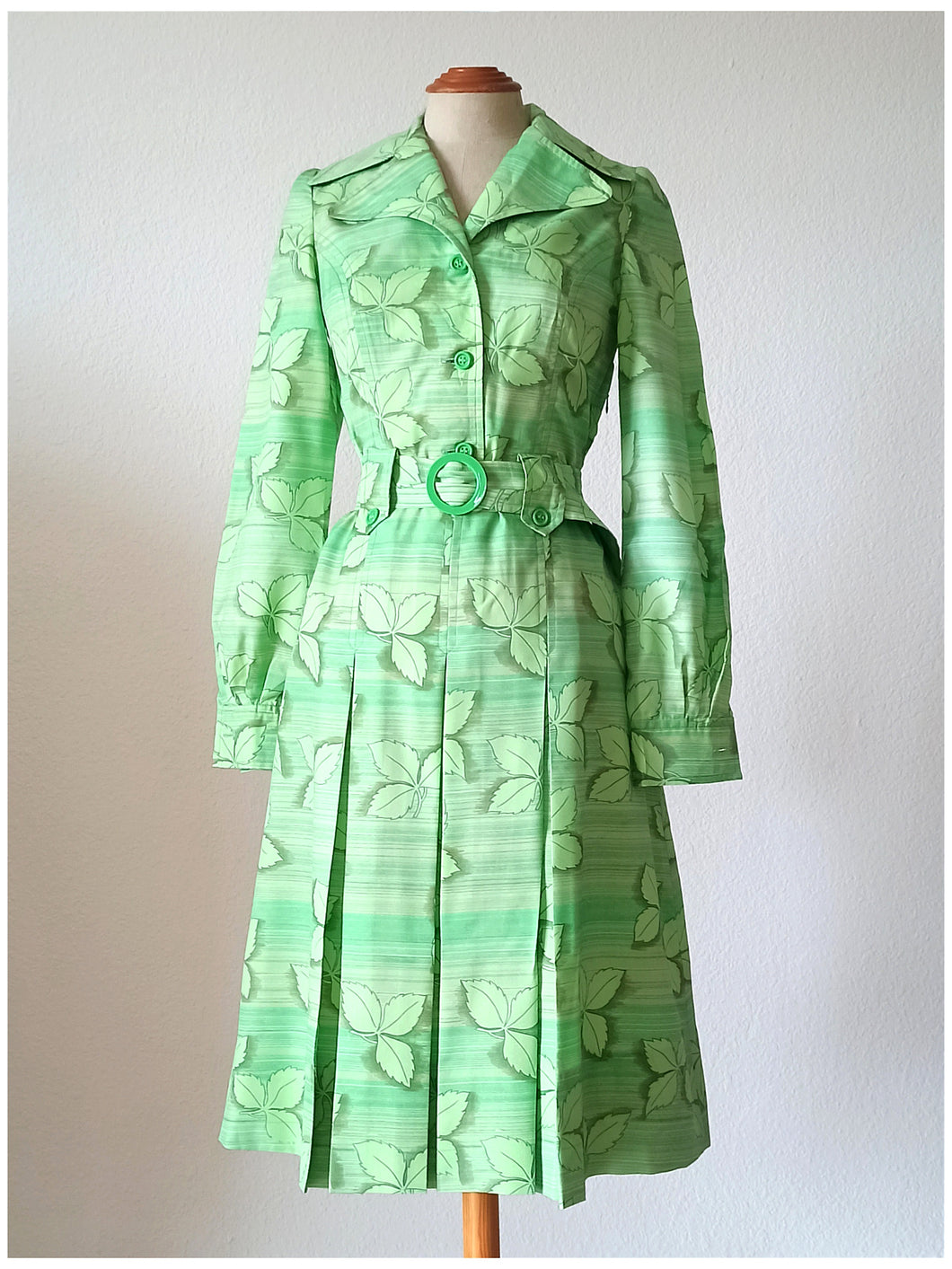1960s 1970s - Stunning Green Buckle Dress - W27.5 (70cm)