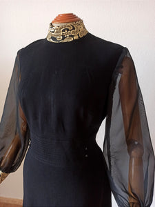 1960s - Stunning Black Rayon Crepe Gold Dress - W29 (74cm)