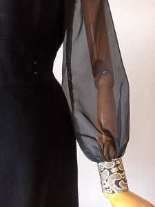 1960s - Stunning Black Rayon Crepe Gold Dress - W29 (74cm)