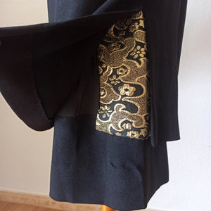 1960s - Stunning Black Rayon Crepe Gold Dress - W29 (74cm)