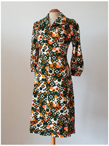 1960s 1970s - Geometric Print Cozy Dress - W32 (82cm)