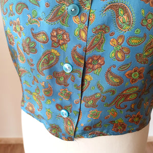 1960s - Gorgeous Rayon Satin Paisley Blouse