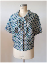 Load image into Gallery viewer, 1960s - Gorgeous Green Blue Printed Satin Blouse
