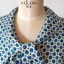 Load image into Gallery viewer, 1960s - Gorgeous Green Blue Printed Satin Blouse
