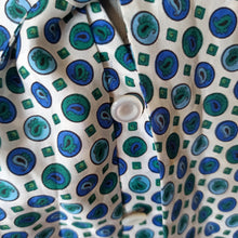 Load image into Gallery viewer, 1960s - Gorgeous Green Blue Printed Satin Blouse
