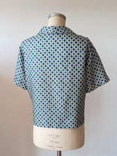 Load image into Gallery viewer, 1960s - Gorgeous Green Blue Printed Satin Blouse
