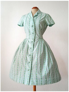 1950s 1960s - Adorable Green Vichy Floral Dress - W29 (74cm)