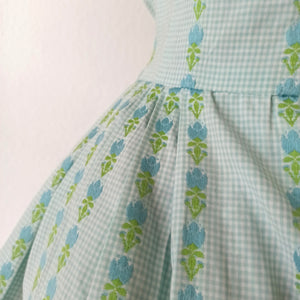 1950s 1960s - Adorable Green Vichy Floral Dress - W29 (74cm)