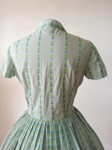 1950s 1960s - Adorable Green Vichy Floral Dress - W29 (74cm)