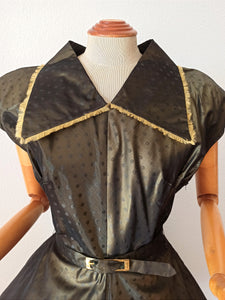 1940s 1950s - Stunning French Green Satin Dress - W28.5 (72cm)