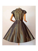 Load image into Gallery viewer, 1940s 1950s - Stunning French Green Satin Dress - W28.5 (72cm)
