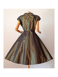 1940s 1950s - Stunning French Green Satin Dress - W28.5 (72cm)