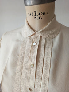 1950s - WOCO BADEN-BADEN, Germany - Pure Silk Ivory Blouse - Sz 44
