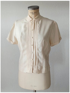 1950s - WOCO BADEN-BADEN, Germany - Pure Silk Ivory Blouse - Sz 44