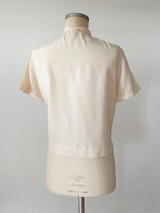1950s - WOCO BADEN-BADEN, Germany - Pure Silk Ivory Blouse - Sz 44
