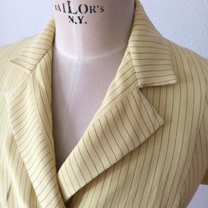 1950s - Gorgeous Lemon Butter Striped Rayon Dress - W27 (68cm)