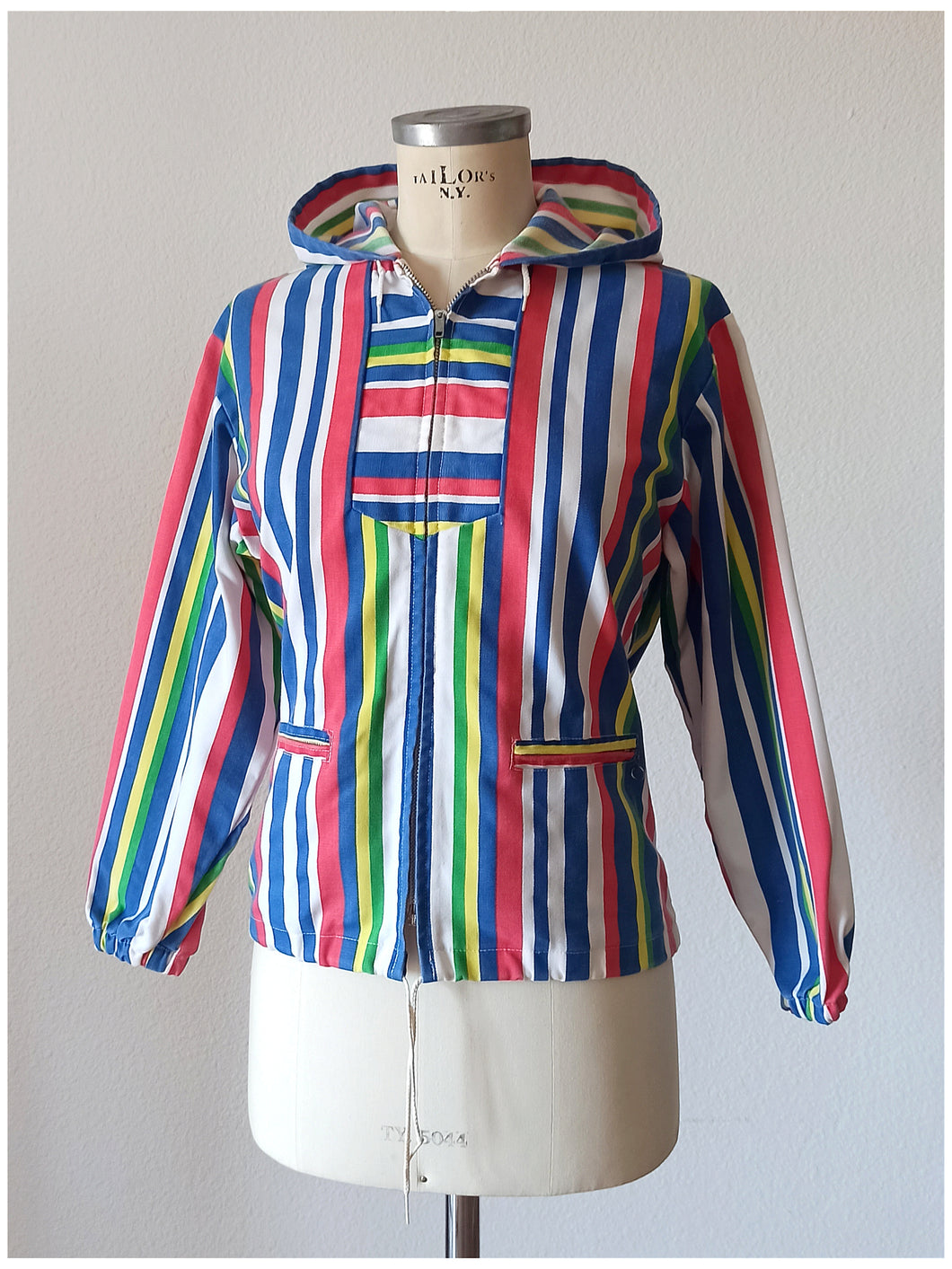 1950s 1960s - JANTZEN, USA - Fabulous Striped Hoodie Jacket - Size M