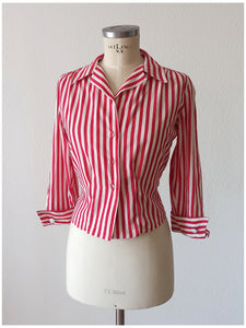 1940s 1950s - Gorgeous Candy Stripes Cotton Blouse - W31 (80cm)