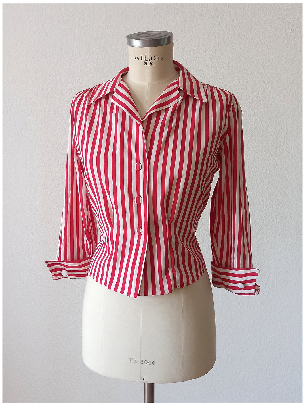 1940s 1950s - Gorgeous Candy Stripes Cotton Blouse - W31 (80cm)