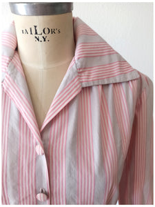 1940s 1950s - FRANCE - Superb Pink Grey Stripes Cotton Blouse - W35 (90cm)