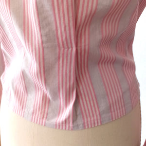1940s 1950s - FRANCE - Superb Pink Grey Stripes Cotton Blouse - W35 (90cm)