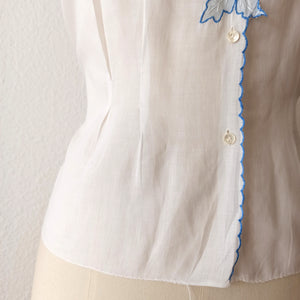1950s - Exquisite Hand Embroidered Leaves Blouse - W34 (86cm)