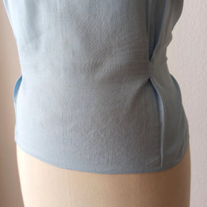 1950s - Cute Blue Embroidered Cotton Blouse - W33 (84cm)