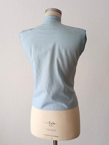 1950s - Cute Blue Embroidered Cotton Blouse - W33 (84cm)