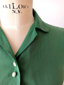 1950s - Gorgeous Forest Green Rayon Blouse - W31.5 (80cm)