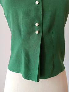 1950s - Gorgeous Forest Green Rayon Blouse - W31.5 (80cm)