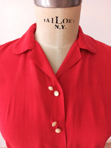 1950s - Gorgeous Red Rayon Blouse - W31.5 (80cm)