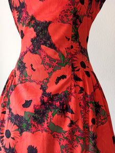 1950s - Stunning Floral Cotton Dress - W27 (68cm)