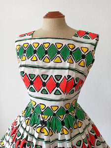 1950s 1960s - Spectacular Primary Colors Linen Dress - W27 (68cm)