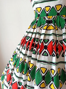 1950s 1960s - Spectacular Primary Colors Linen Dress - W27 (68cm)