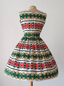 1950s 1960s - Spectacular Primary Colors Linen Dress - W27 (68cm)