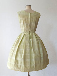 1950s 1960s - Adorable Light Lime Linen Dress - W26 (66cm)