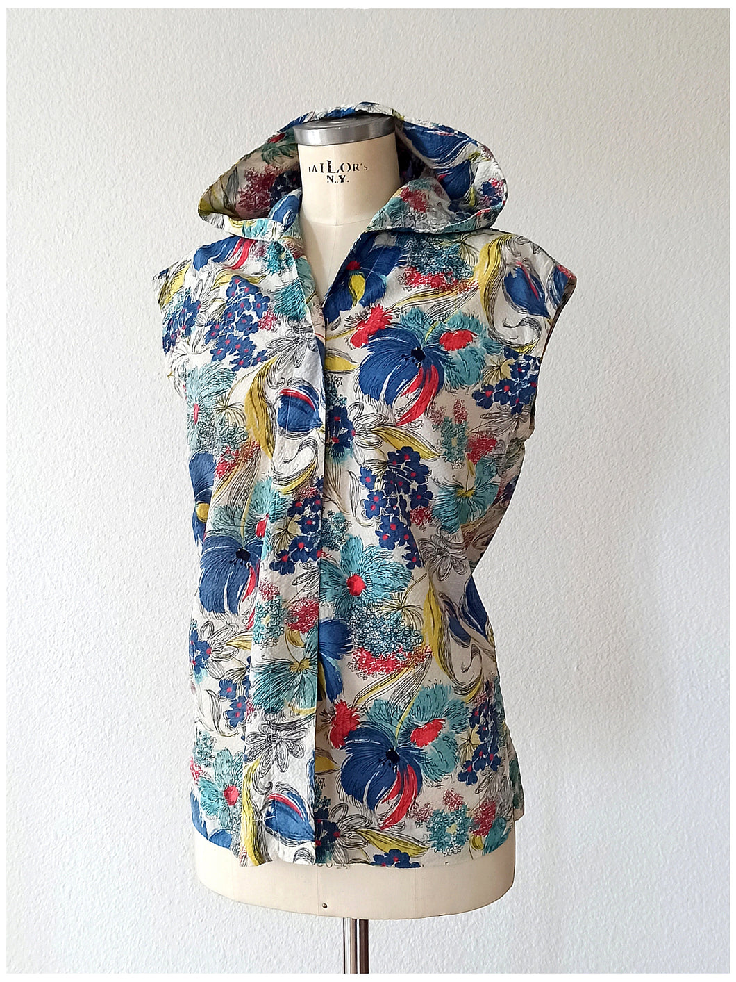 1950s - Fabulous Floral Hoodie Blouse - Sz. L/XL