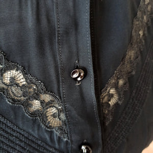1950s - Delicious Black Rayon Blouse - Sz 42
