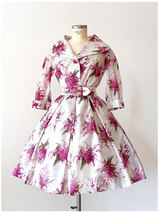 1950s 1960s - Stunning Parisian Floral Bouquets Dress - W26 (66cm)