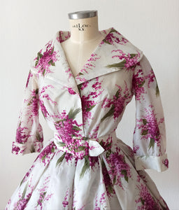1950s 1960s - Stunning Parisian Floral Bouquets Dress - W26 (66cm)