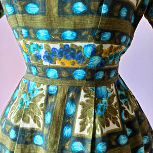 1950s 1960s - Stunning Floral Print Cotton Dress - W28.5 (72cm)