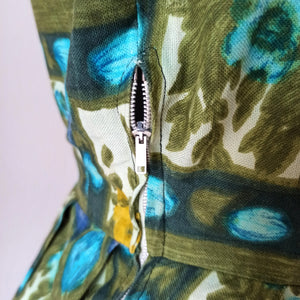 1950s 1960s - Stunning Floral Print Cotton Dress - W28.5 (72cm)