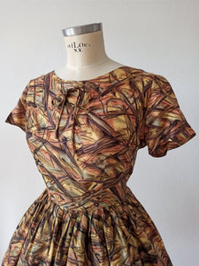 1950s 1960s - Gorgeous Abstract Stin Silk Dress - W28.5 (72cm)