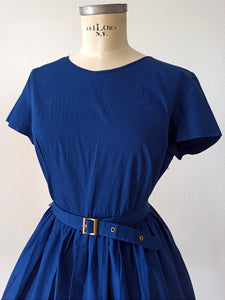1950s 1960s - French DEADSTOCK - Gorgeous Blue Cotton Dress - W31.5 (80cm)