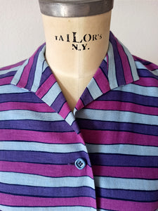 1950s 1960s - Fabulous Purple Linen Blouse - Sz M