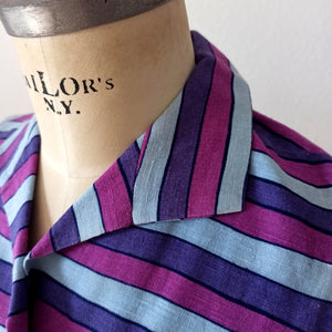 1950s 1960s - Fabulous Purple Linen Blouse - Sz M