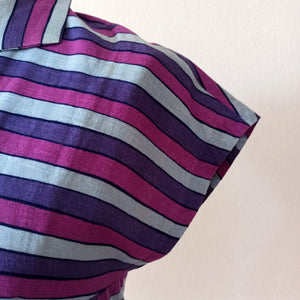 1950s 1960s - Fabulous Purple Linen Blouse - Sz M